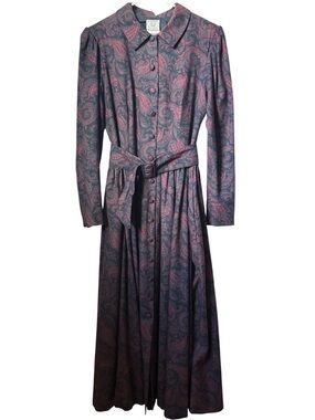 Vintage Laura Ashley Wool Blend Puff Sleeve Retro Cottagecore 80s 70s Dress